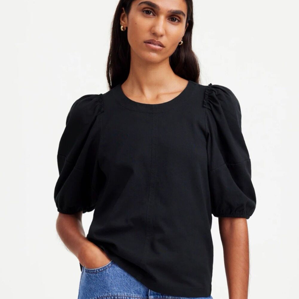 Madewell Puff-Sleeve Tee XXS Jet Black NT331 Relaxed Minimalist Casual